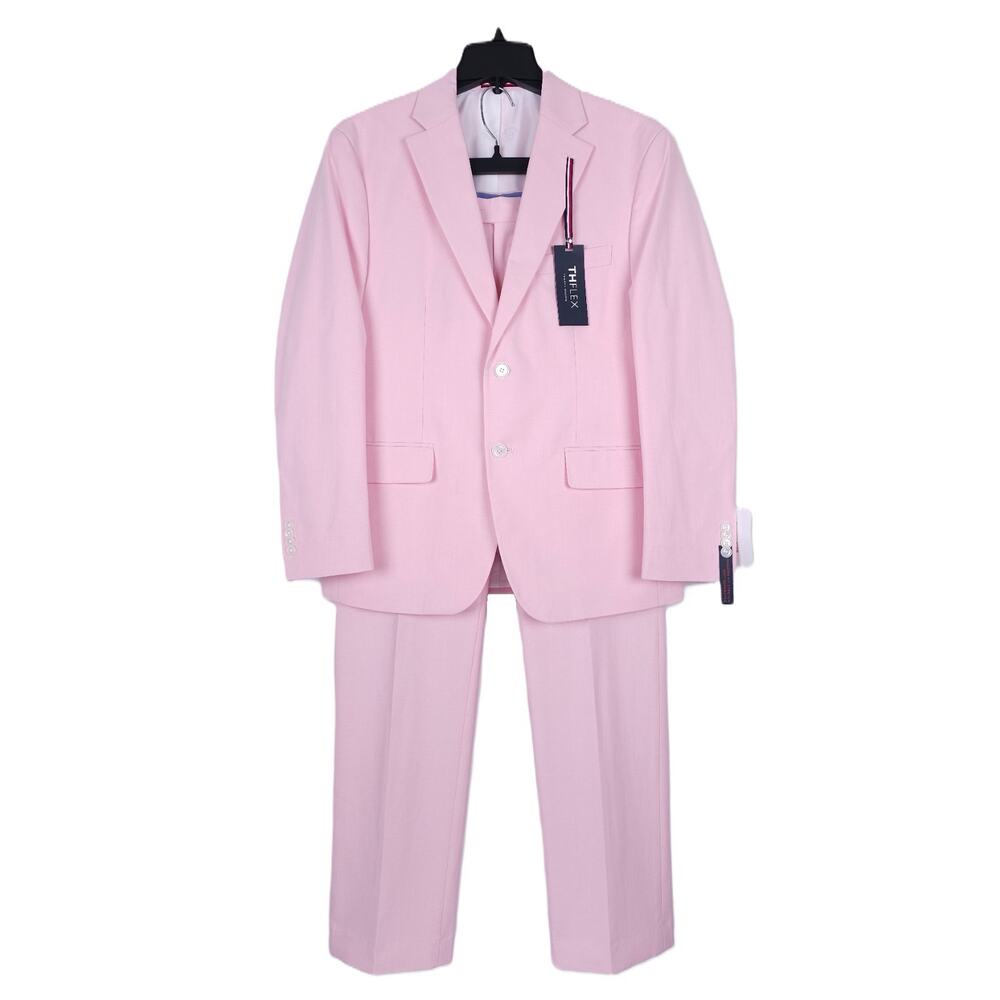 Tommy Hilfiger Mens Modern Fit 2 Piece Suit 44S 38x30 Light Pink Solid Chambray